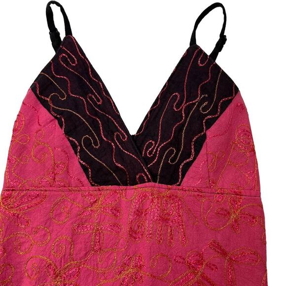 Beautiful UNIQUE Embroidered Boho Cami Babydoll Top/Tank Pink/Orange/Black S/M - Picture 1 of 9